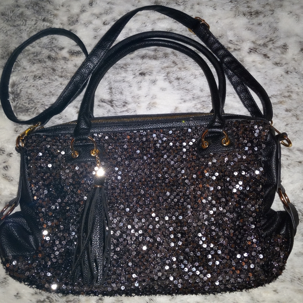 Faux Leather Silver Sequins Crossbody